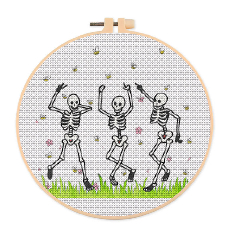  Cross Stitch Kit -  Skeleton Party | Spooky Halloween Craft | Beginner Needle Artwork - 20×20cm - image 1