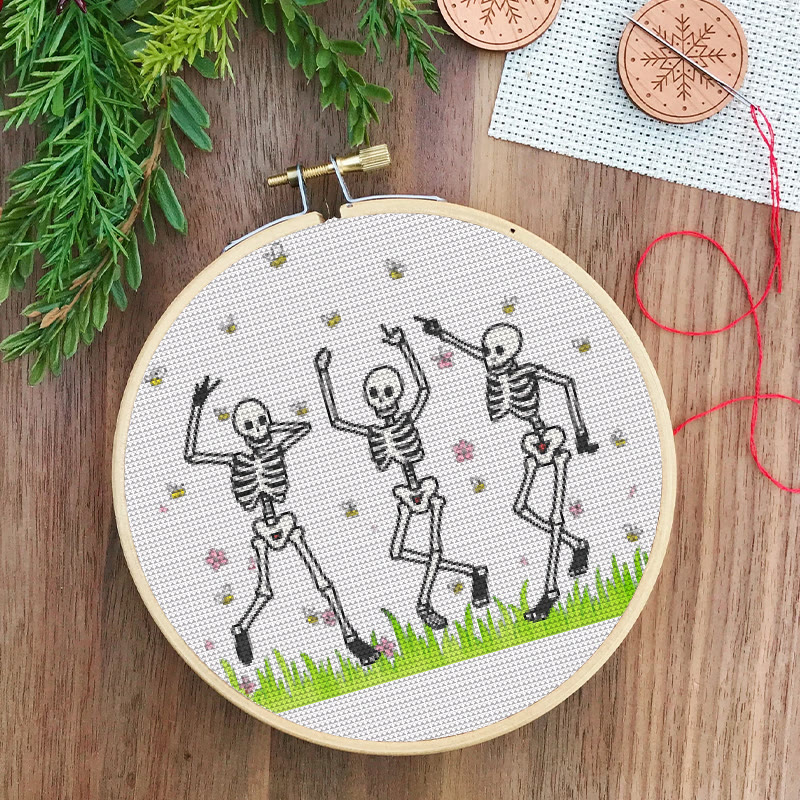  Cross Stitch Kit -  Skeleton Party | Spooky Halloween Craft | Beginner Needle Artwork - image 2