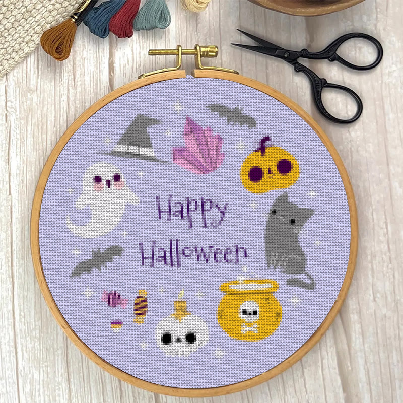  Cross Stitch Kit - Happy Halloween | Halloween Stitch Artwork | Diy Holiday Craft For Decoration - image 2