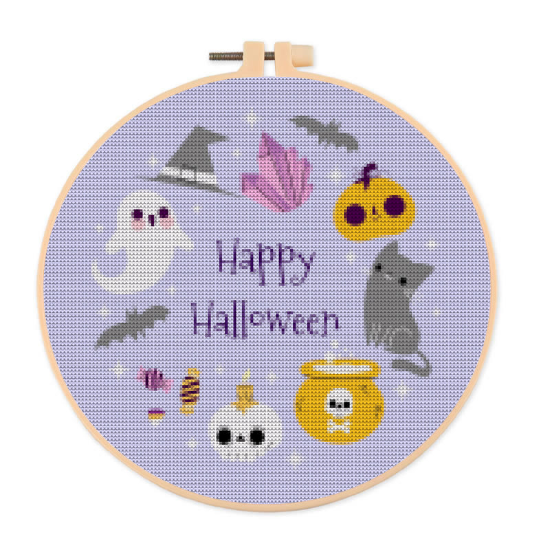  Cross Stitch Kit - Happy Halloween | Halloween Stitch Artwork | Diy Holiday Craft For Decoration - 20×20cm - image 1