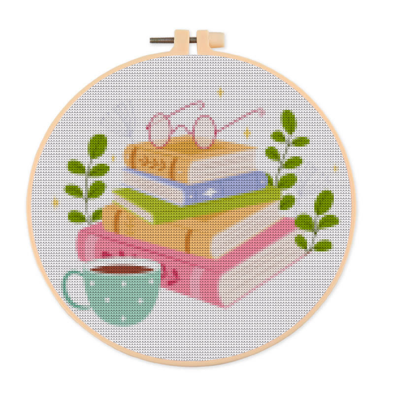 Cross Stitch Kit - Cosy Reading Time | Unique Gift For Books Lovers | Beginner Friendly Handicarft - 20×20cm - image 1