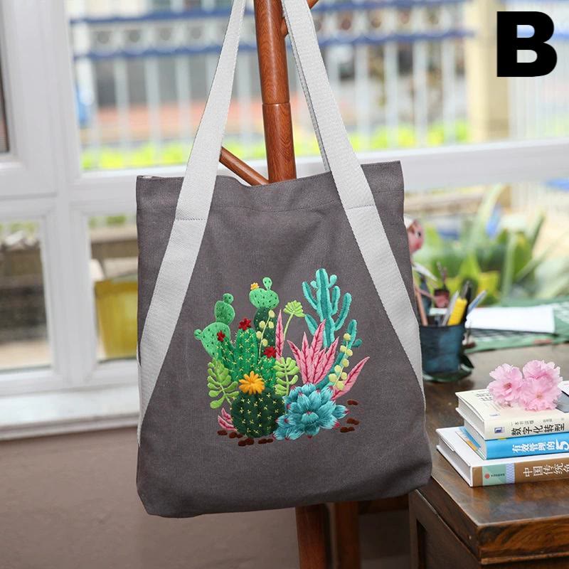 Embroidery Canvas Tote Bag Kits | Colourful Flowers Shoulder Bag | Diy Handmade Gift  - B - image 3