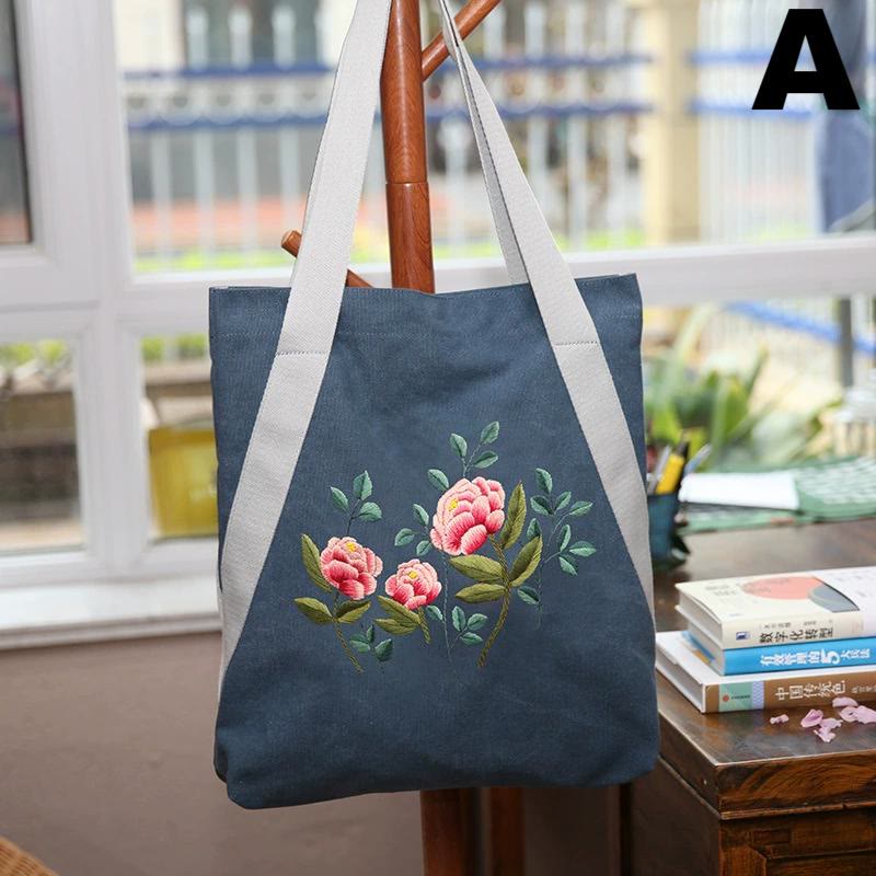 Embroidery Canvas Tote Bag Kits | Colourful Flowers Shoulder Bag | Diy Handmade Gift  - A - image 2