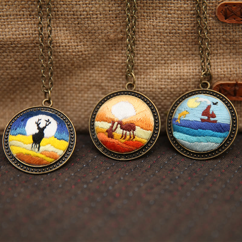 Embroidery Landscape Necklace Kits | Diy Backpack Pendant | Unique Birthday Gifts - image 2