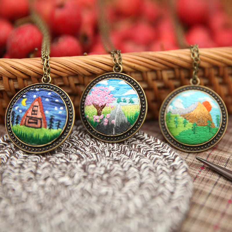 Embroidery Landscape Necklace Kits | Diy Backpack Pendant | Unique Birthday Gifts - image 1