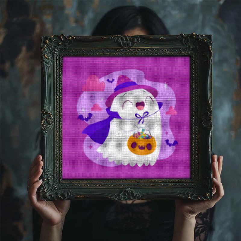 Cross Stitch Kit - Happy Ghost | Adorable Halloween Craft | Nice Wall Hanging Decor - image 3