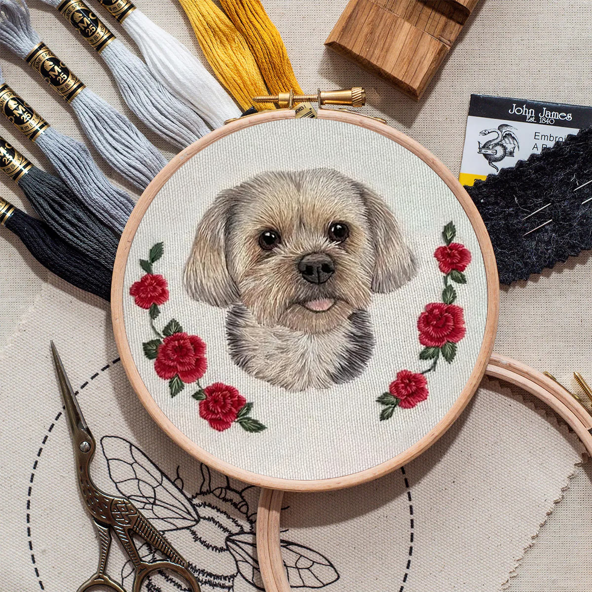 Rubbyoo Embroidery Kit - Puppy With Roses | Birthday Gifts For Dog Lovers | Cute Animal Craft  - image 2