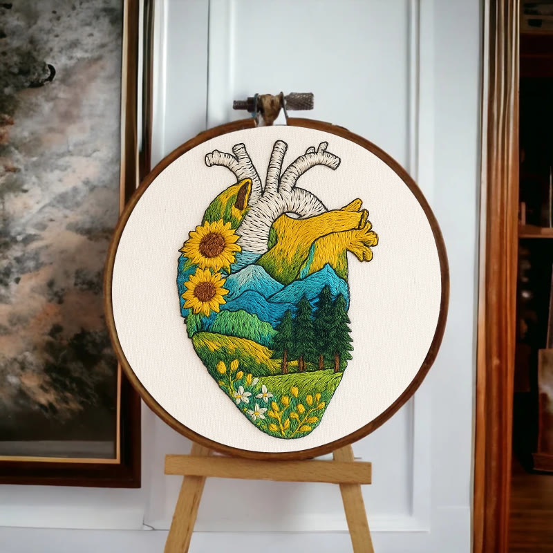 Rubbyoo Embroidery Kit - Natural Heart | Handmade Stitch Artwork | Unique Landscape Craft - image 2