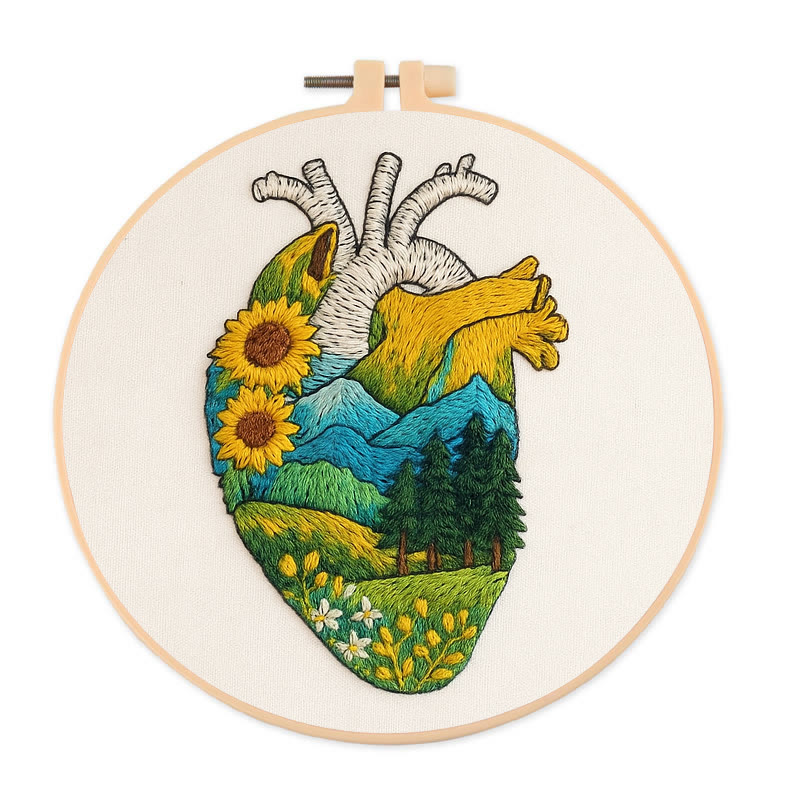 Rubbyoo Embroidery Kit - Natural Heart | Handmade Stitch Artwork | Unique Landscape Craft - 20*20cm - image 1
