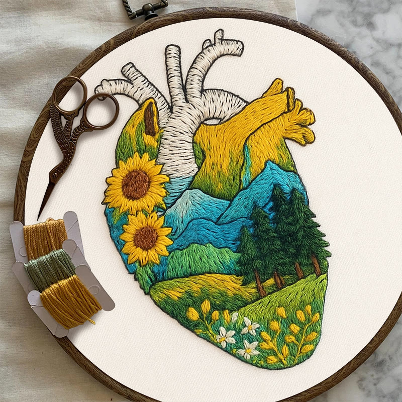 Rubbyoo Embroidery Kit - Natural Heart | Handmade Stitch Artwork | Unique Landscape Craft - image 10
