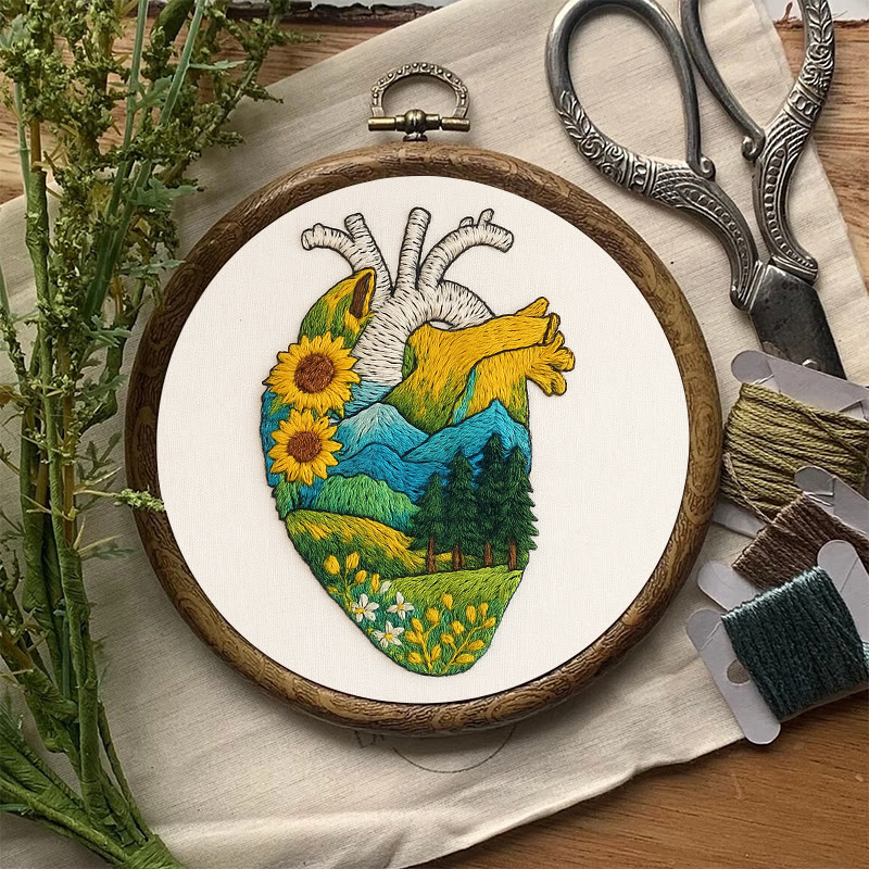 Rubbyoo Embroidery Kit - Natural Heart | Handmade Stitch Artwork | Unique Landscape Craft - image 9