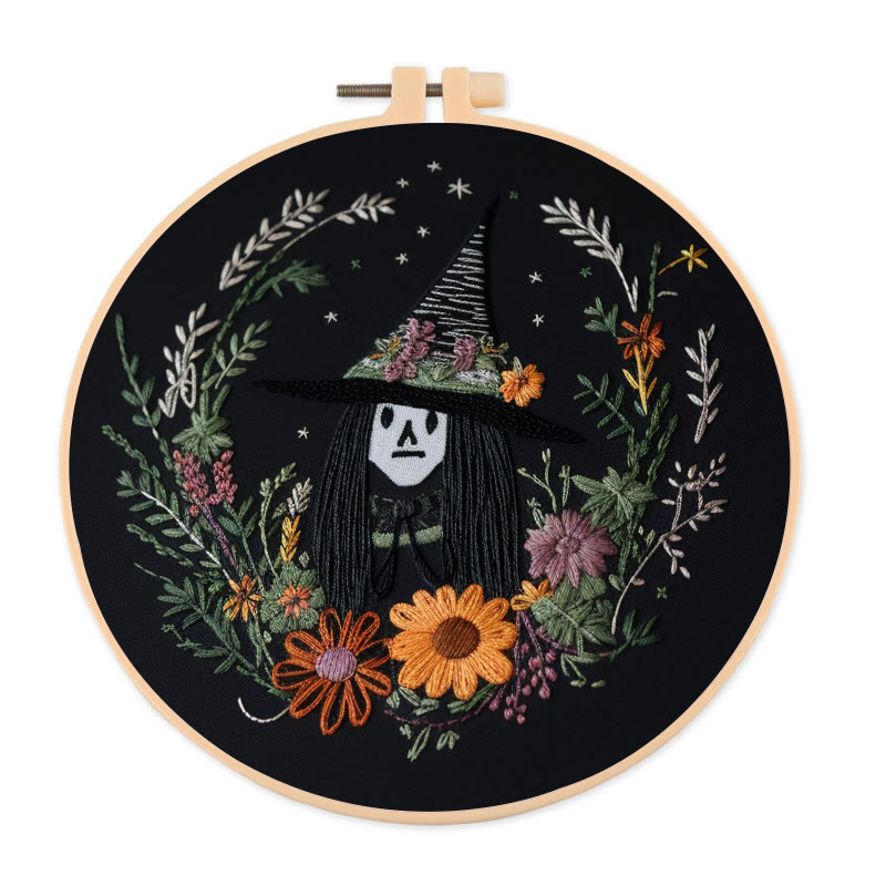 Rubbyoo Embroidery Kit - Halloween Witch | Diy Needlework For Craft Lover | Holiday Home Decor - 20*20cm - image 1