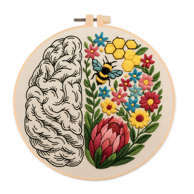 Rubbyoo Embroidery Kit - Floral Brain | Diy Creative Needlepoint | Art Crafts For Home Decor  - 20*20cm - image 1