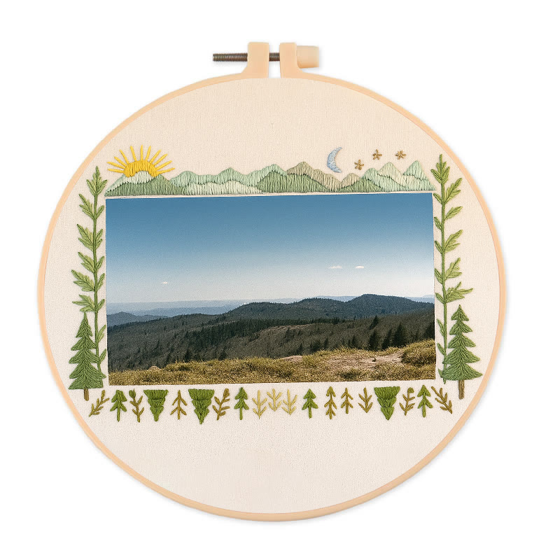 Rubbyoo Embroidery Photo Frame Kit - Mountain Range | Whimsy Handmade Needlework | Perfect Home Decor  - 25*25cm - image 1