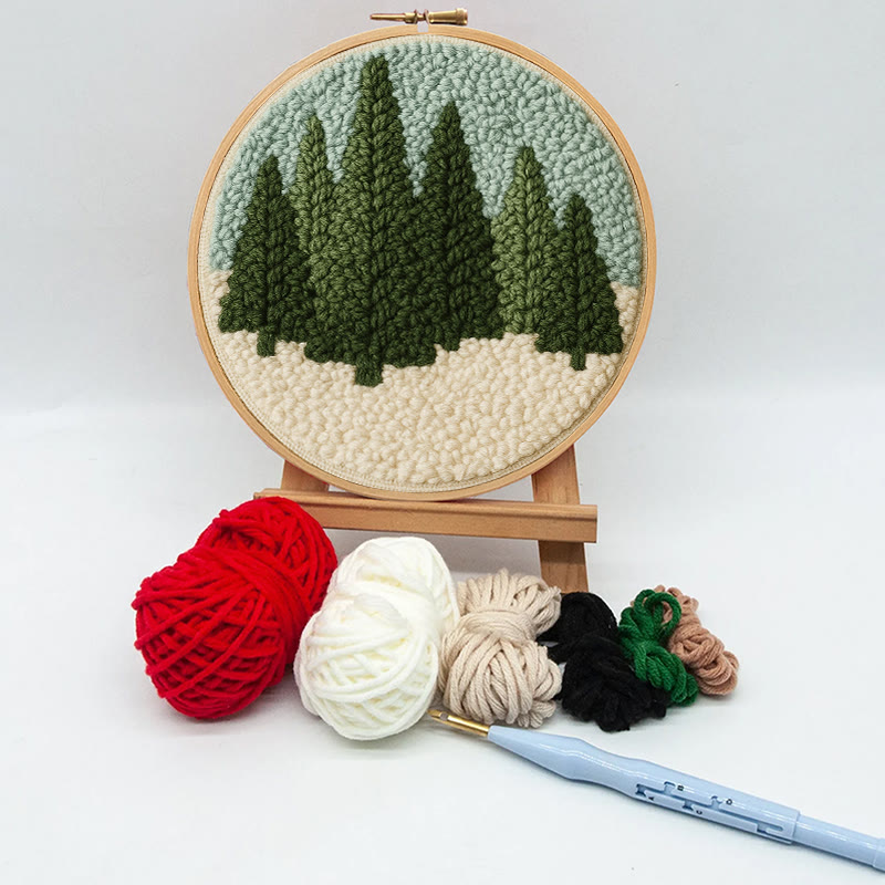 Snowy Forest Punch Needle Kit - Diy Punch Needle Coaster | Christmas Winter Handicraft | Perfect Housewarming Gift - image 2