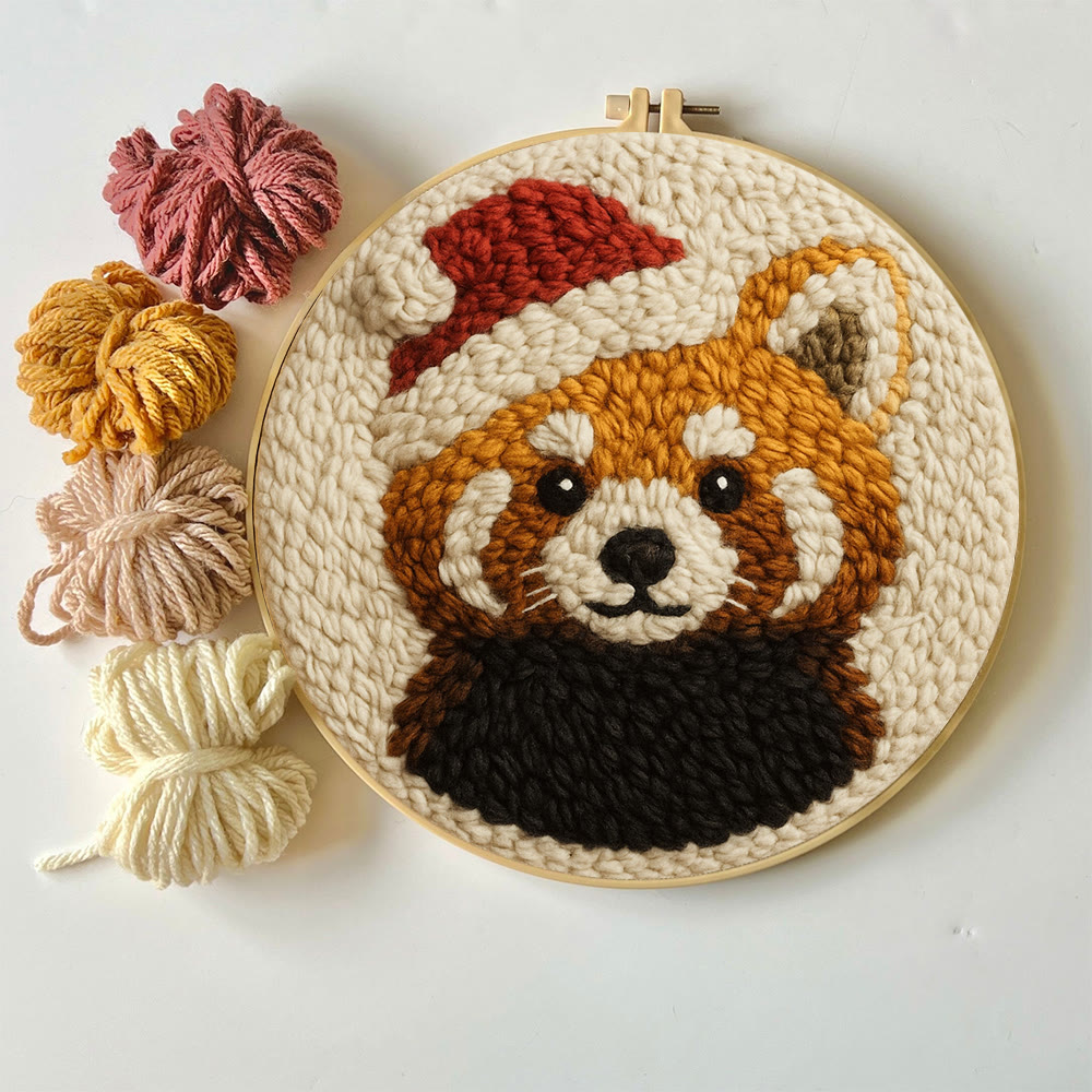  Christmas Red Panda Punch Needle Kit - Diy Punch Needle Coaster | Perfect Christmas Handicraft | Animal Tufted Coaster - image 3