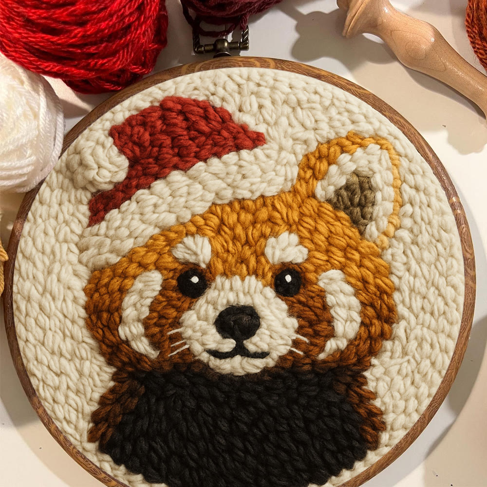  Christmas Red Panda Punch Needle Kit - Diy Punch Needle Coaster | Perfect Christmas Handicraft | Animal Tufted Coaster - image 2