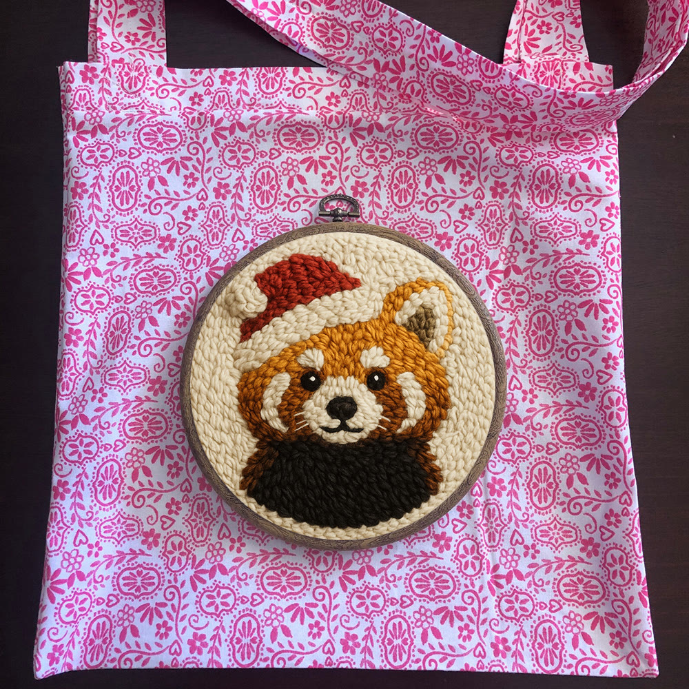  Christmas Red Panda Punch Needle Kit - Diy Punch Needle Coaster | Perfect Christmas Handicraft | Animal Tufted Coaster - image 11