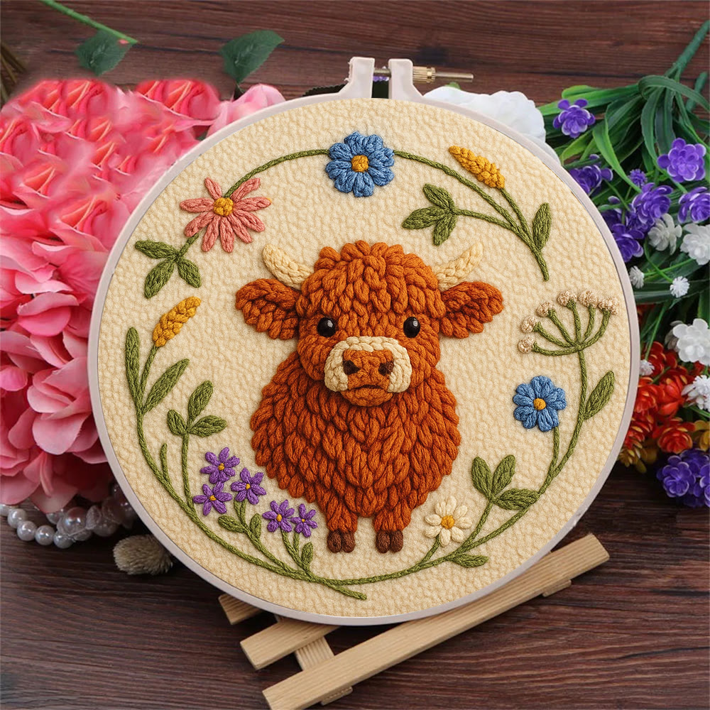 Floral Cow Punch Needle Kit - Diy Punch Needle Coaster | Adorable Animal Artcraft | Handmade Birthday Gifts  - image 2