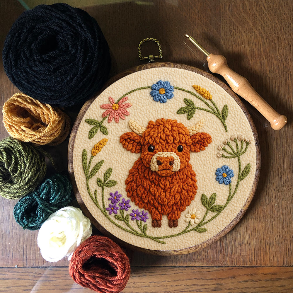 Floral Cow Punch Needle Kit - Diy Punch Needle Coaster | Adorable Animal Artcraft | Handmade Birthday Gifts  - image 4