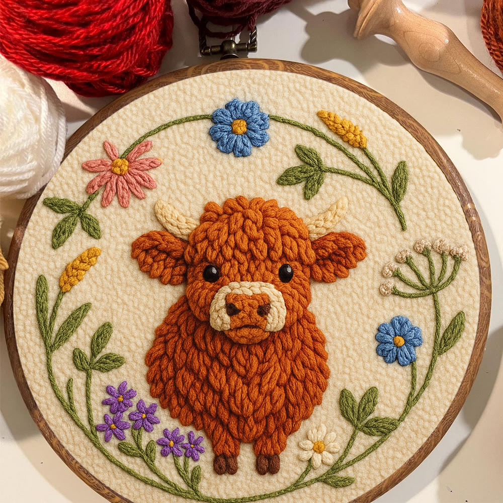 Floral Cow Punch Needle Kit - Diy Punch Needle Coaster | Adorable Animal Artcraft | Handmade Birthday Gifts  - image 3