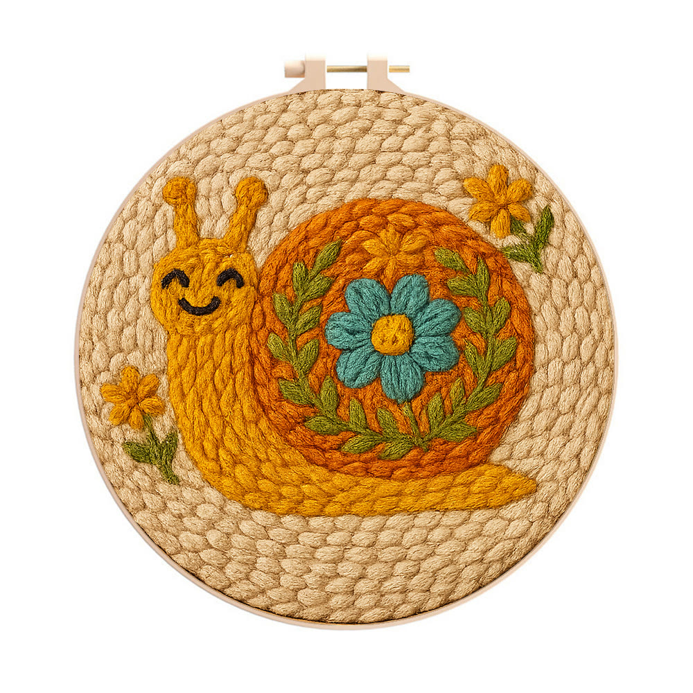 Smiling Snail Punch Needle Kit -  Diy Punch Needle Coaster | Cute Gift Ideas |  Easy Handmade Needlework - 8 inch Hoop Kit - image 1