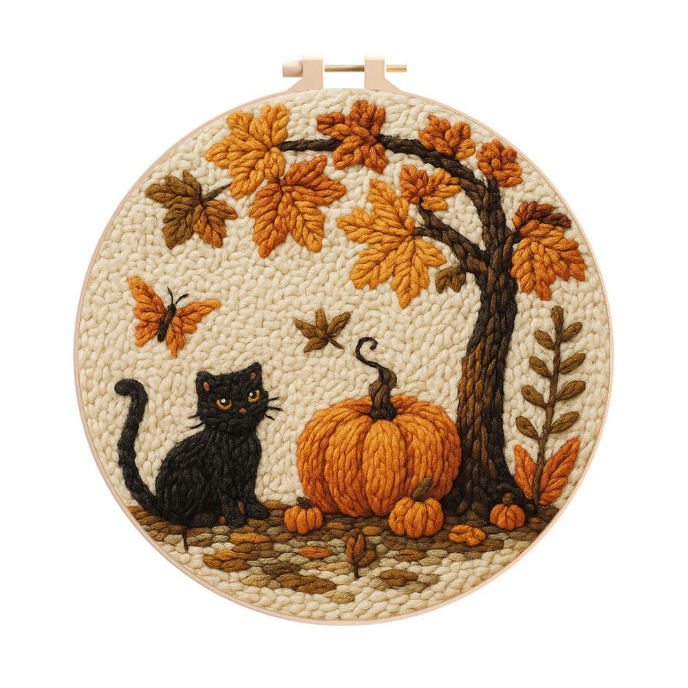 Halloween Autumn Punch Needle Kit - Diy Punch Needle Coaster | Halloween Pumpkin Handicraft | Easy Festival Decoration - 8 inch Hoop Kit - image 1