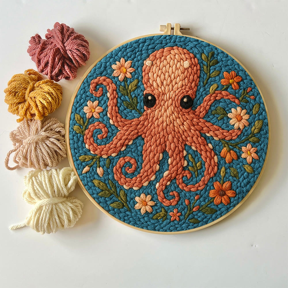 Floral Octopus Punch Needle Kit - Diy Punch Needle Coaster | Whimsical Handmade Artwork | Creative Gift For Friends - image 2
