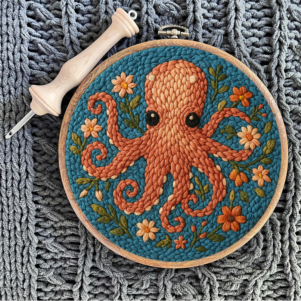 Floral Octopus Punch Needle Kit - Diy Punch Needle Coaster | Whimsical Handmade Artwork | Creative Gift For Friends - image 10