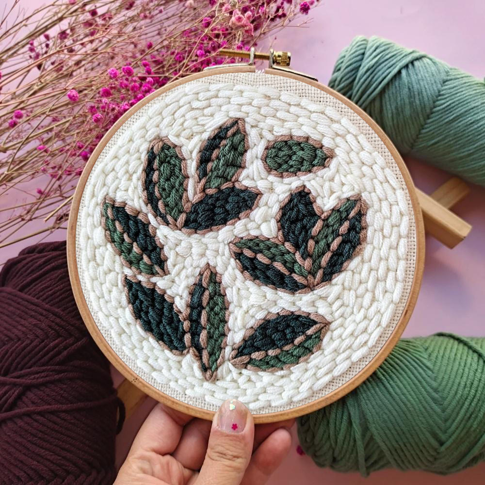 Leaf Punch Needle Kit - Diy Punch Needle Coaster | Handmade Sewing Art  | Beginner Yarn Craft  - image 2