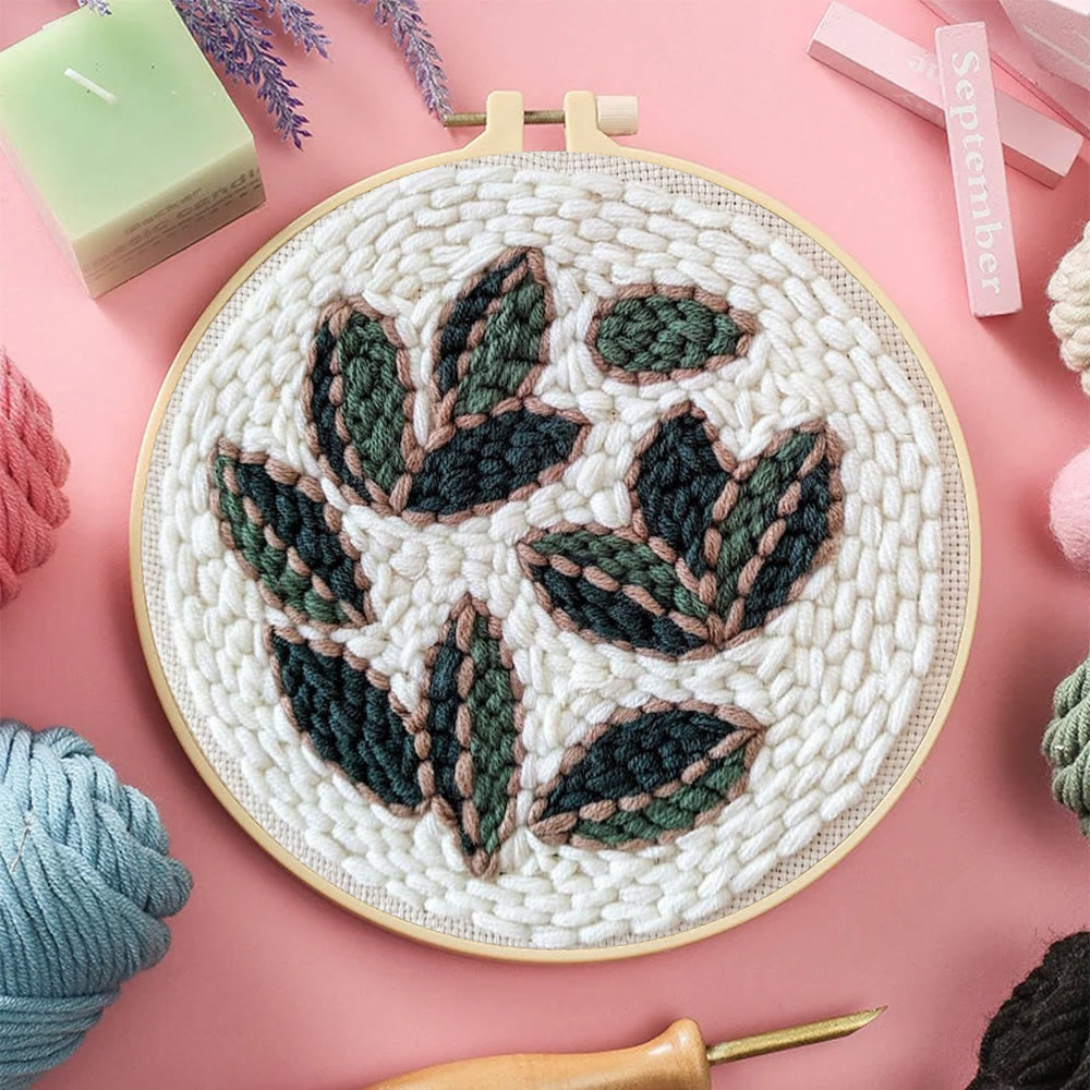 Leaf Punch Needle Kit - Diy Punch Needle Coaster | Handmade Sewing Art  | Beginner Yarn Craft  - image 5