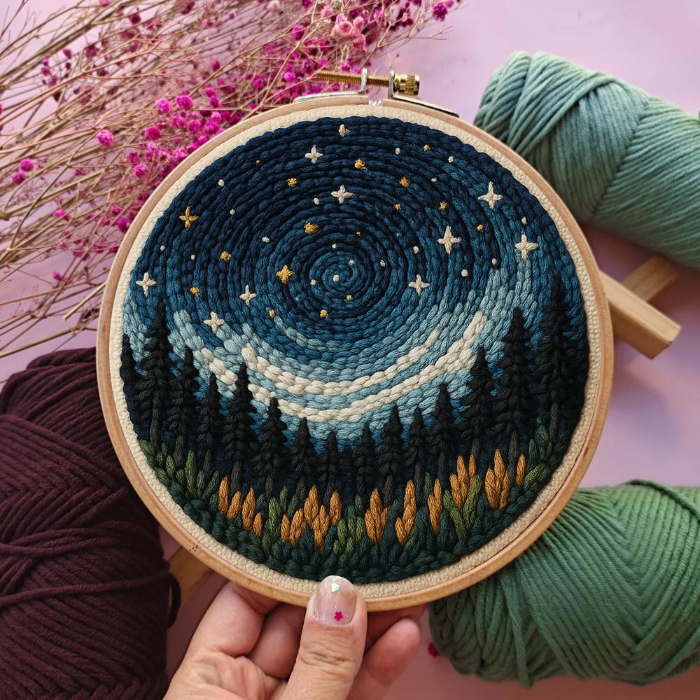 Shining Starry Sky Punch Needle Kit - Diy Punch Needle Coaster | Night Scenery Handicraft | Nice Birthday Gifts  - image 5