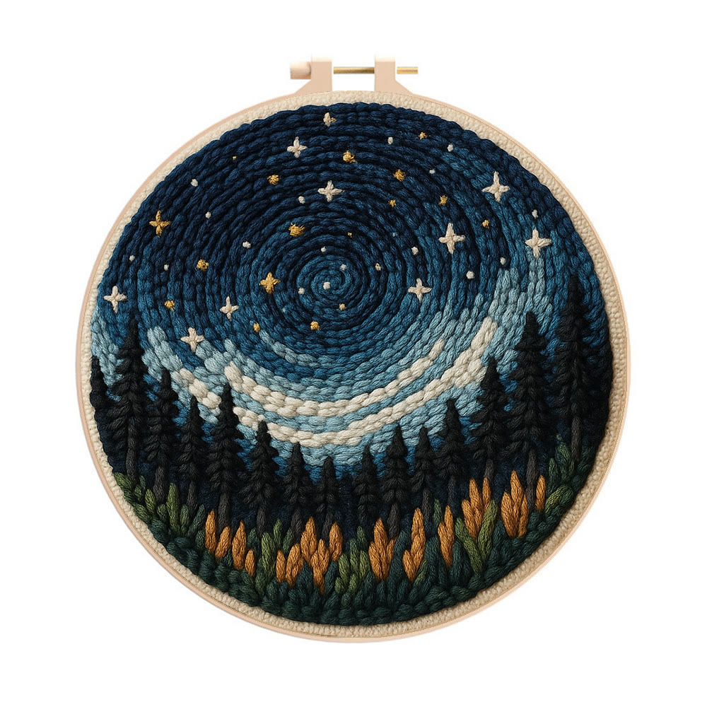 Shining Starry Sky Punch Needle Kit - Diy Punch Needle Coaster | Night Scenery Handicraft | Nice Birthday Gifts  - 8 inch Hoop Kit - image 1