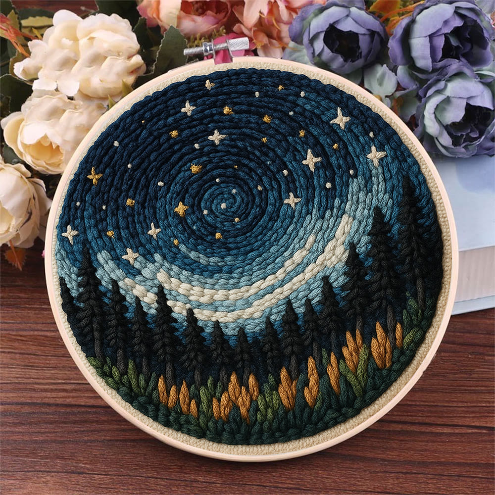Shining Starry Sky Punch Needle Kit - Diy Punch Needle Coaster | Night Scenery Handicraft | Nice Birthday Gifts  - image 2