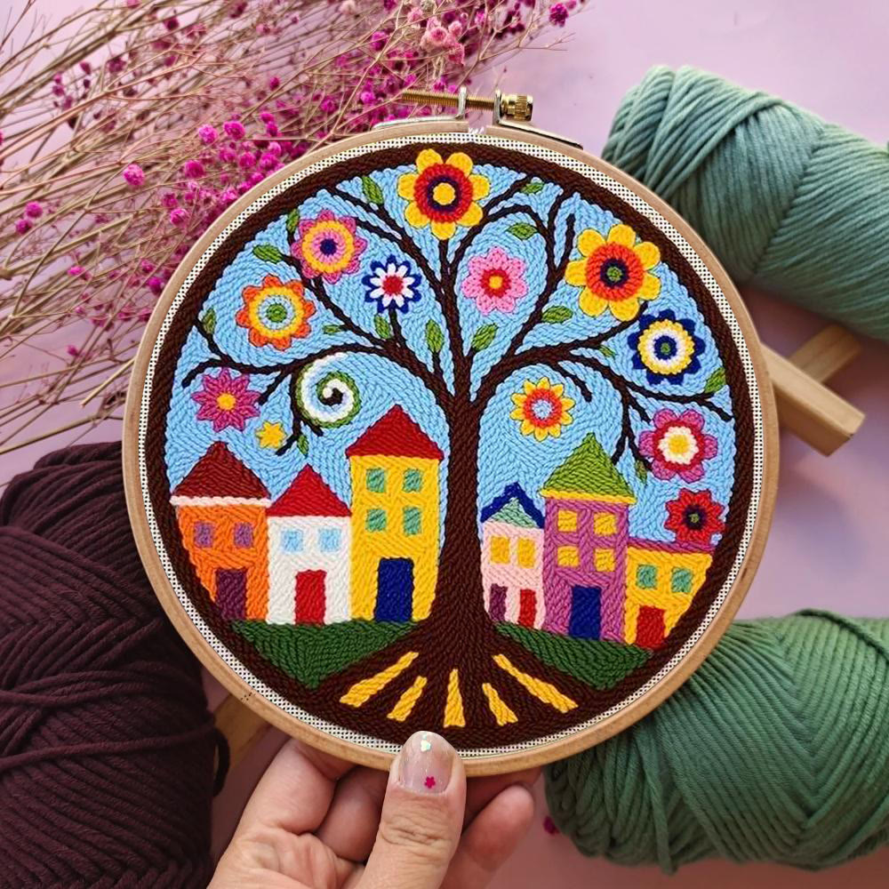  Whimsical Tree Punch Needle Kit - Diy Punch Needle Coaster | Creative Sewing Craft | Colourful Home Ornament - image 3