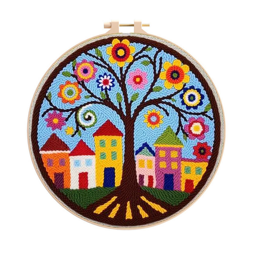  Whimsical Tree Punch Needle Kit - Diy Punch Needle Coaster | Creative Sewing Craft | Colourful Home Ornament - image 1