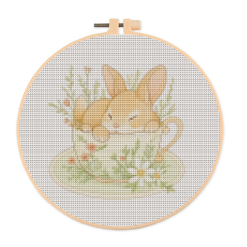  Cross Stitch Kit - Rabbit In Cup | Lovely Animal Stitch Work | Diy Handmade1 Craft  - 20×20cm - image 1