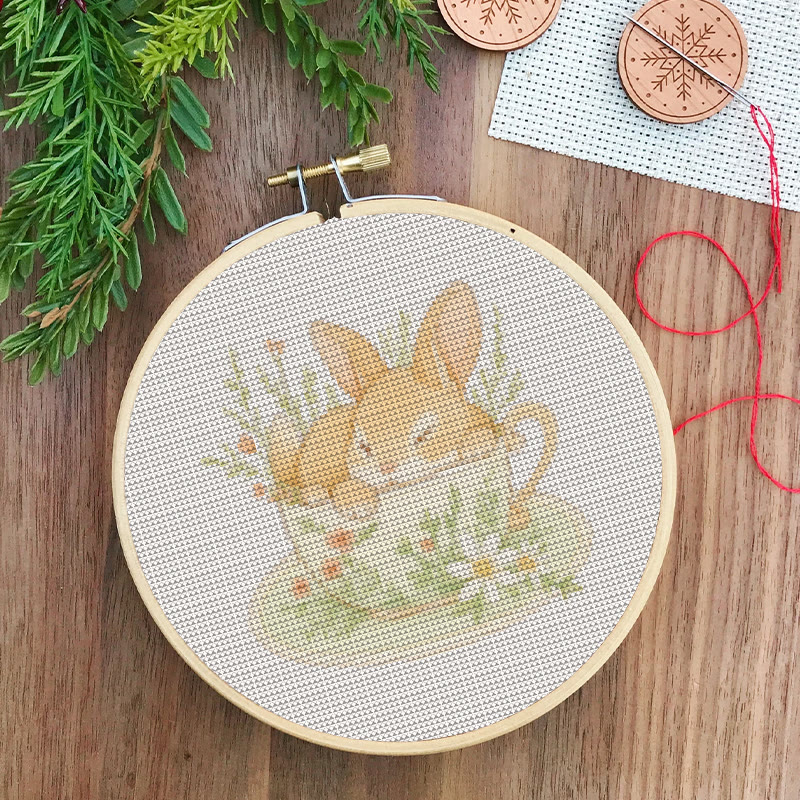  Cross Stitch Kit - Rabbit In Cup | Lovely Animal Stitch Work | Diy Handmade1 Craft  - image 3