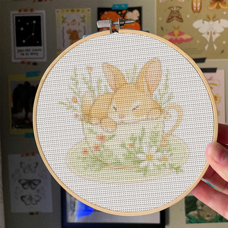  Cross Stitch Kit - Rabbit In Cup | Lovely Animal Stitch Work | Diy Handmade1 Craft  - image 2