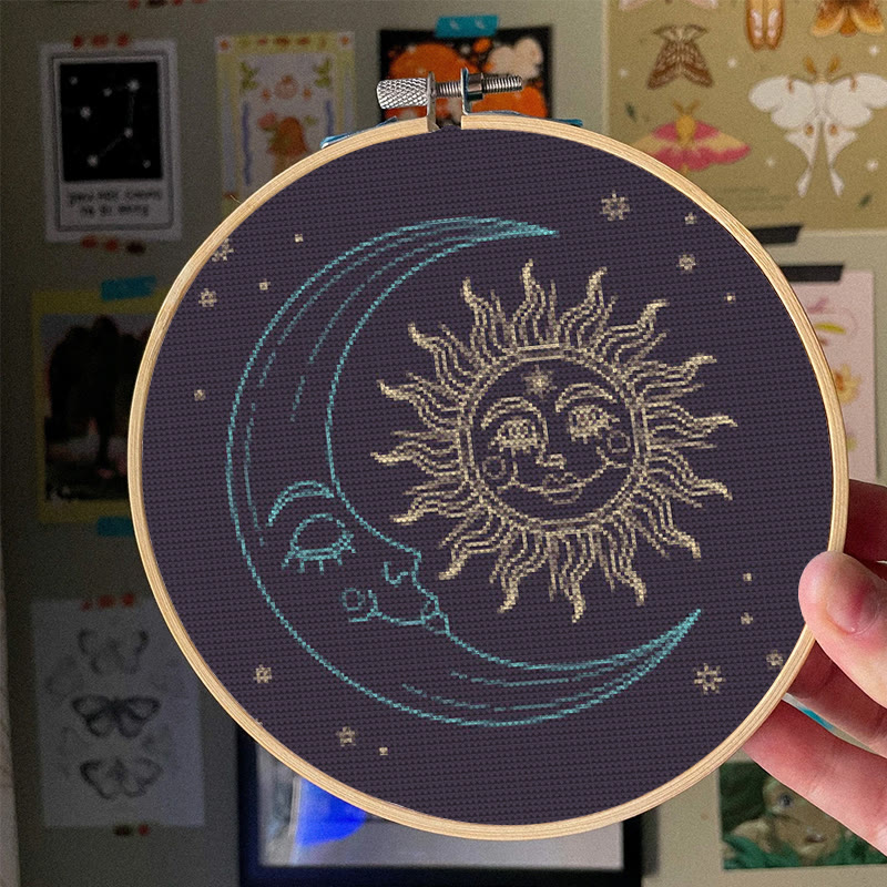  Cross Stitch Kit - Glittering Sun And Moon | Mystical Needle Artwork | Perfect For Wall Hanging  - image 2