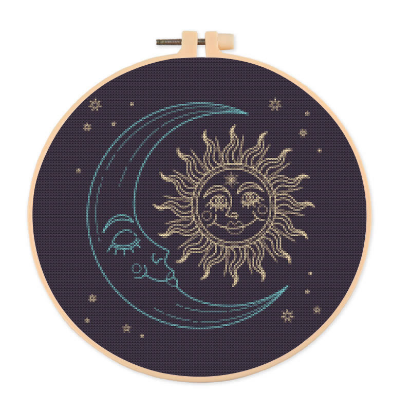  Cross Stitch Kit - Glittering Sun And Moon | Mystical Needle Artwork | Perfect For Wall Hanging  - 20×20cm - image 1