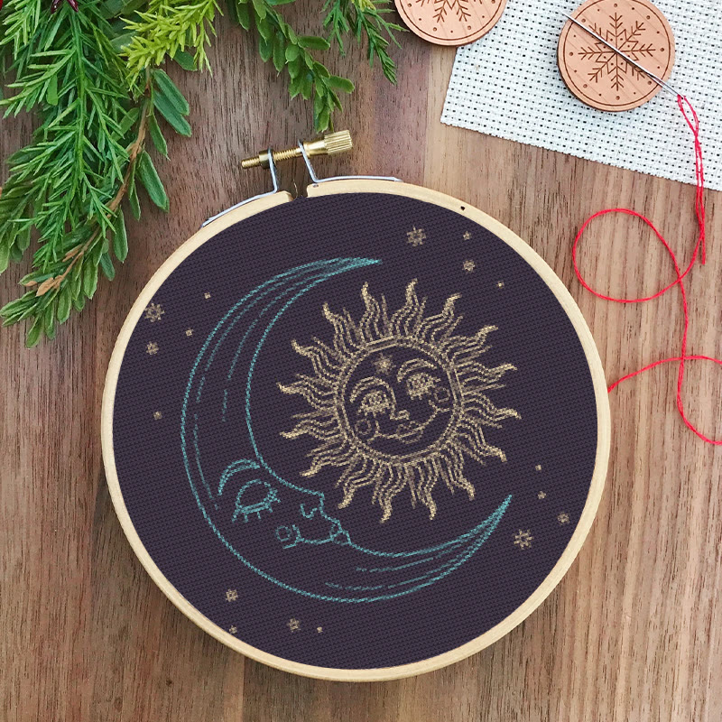  Cross Stitch Kit - Glittering Sun And Moon | Mystical Needle Artwork | Perfect For Wall Hanging  - image 7