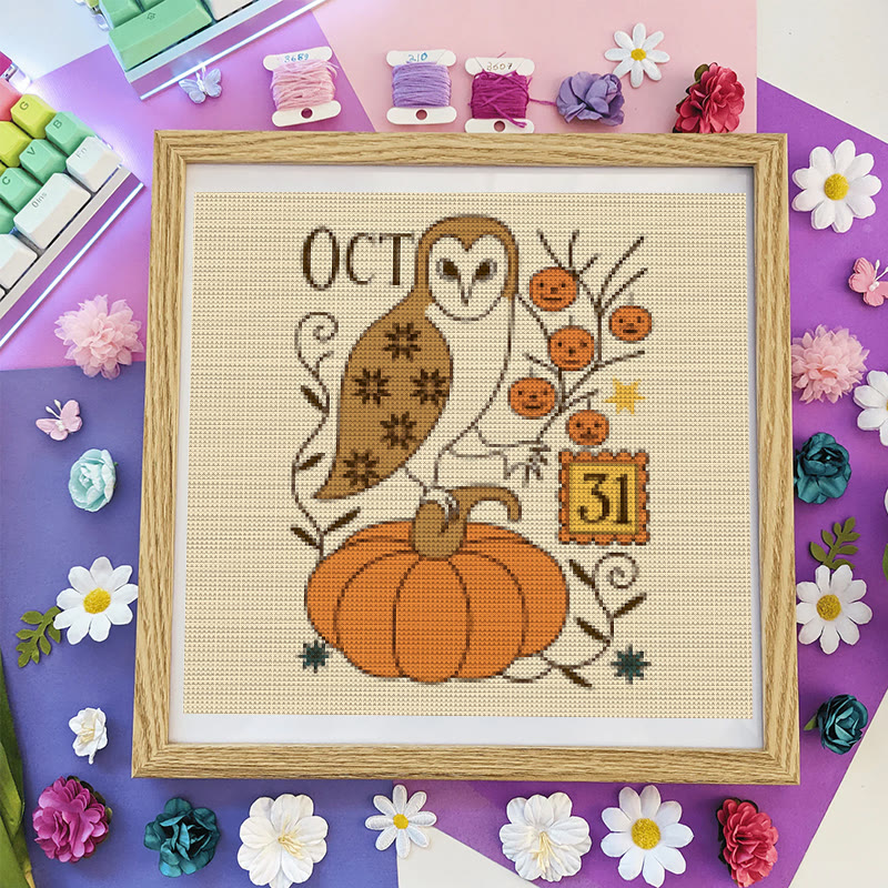 Cross Stitch Kit - Spooky Owl | Mysterious Halloween Craft | Diy Wall Art - Spooky Owl - image 1