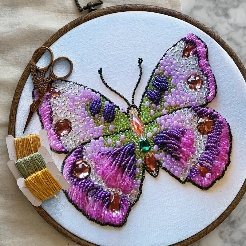 Rubbyoo Bead Embroidery Kit - Pink Butterfly | Diy Decorative Handcraft | Thoughtful Birthday Gift - image 2