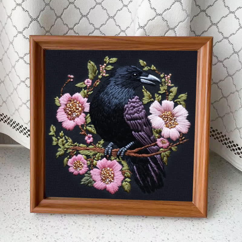 Rubbyoo Embroidery Kit - Gothic Raven With Pink Flowers | Handmake Needle Crafts  - 15*15cm - Embroidery Kit Plus An Extra Frame - image 10