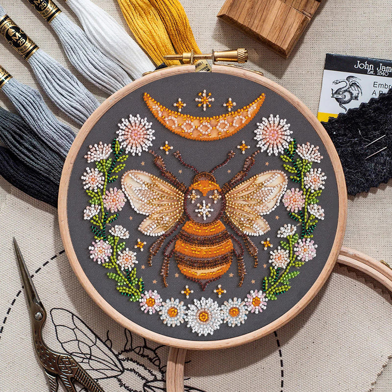Rubbyoo Bead Embroidery Kit - Floral Bee | Diy Handicraft Collection | Exquisite Needle Art - image 2