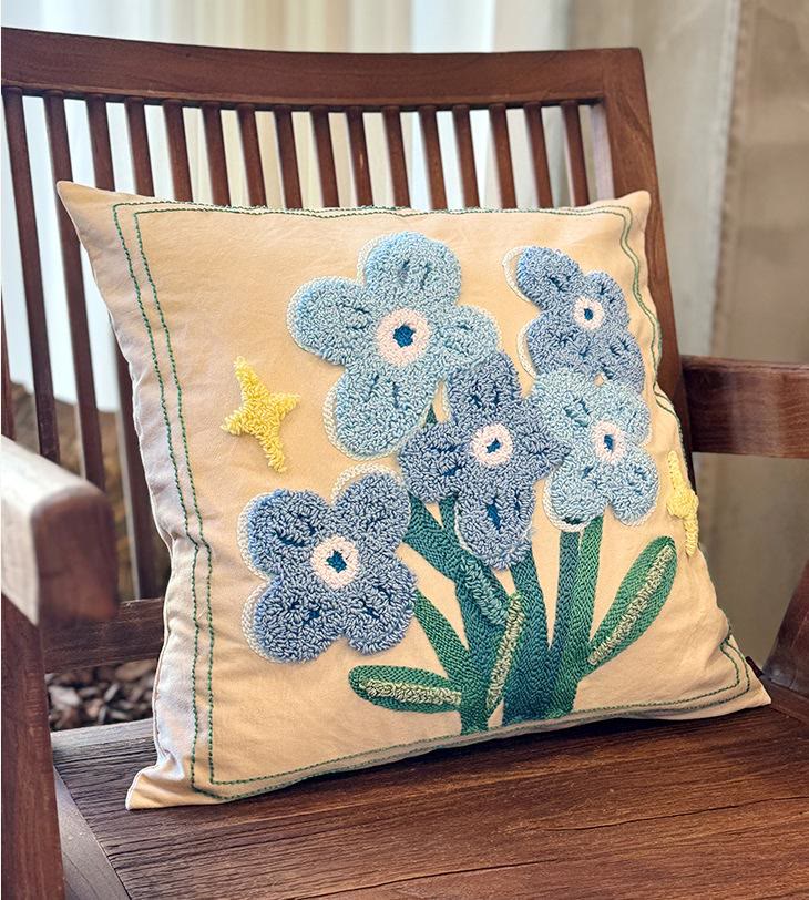 Punch Needle Pillow Kits - Diy Floral Craft | Unique Home Decoration | Perfect Gifts For Housewarming  - Blue flowers - image 2