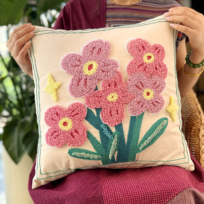 Punch Needle Pillow Kits - Diy Floral Craft | Unique Home Decoration | Perfect Gifts For Housewarming  - Pink flowers - image 4