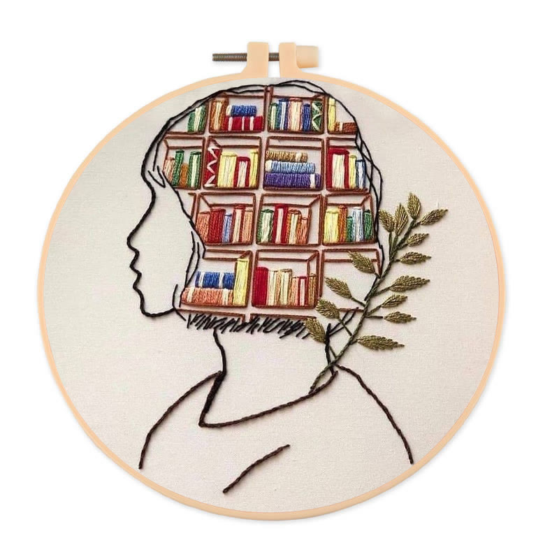 Rubbyoo Embroidery Kit - Book In Mind | Perfect Gifts For Book Lovers | Diy Bookshelf Ornament - 20*20cm - image 1