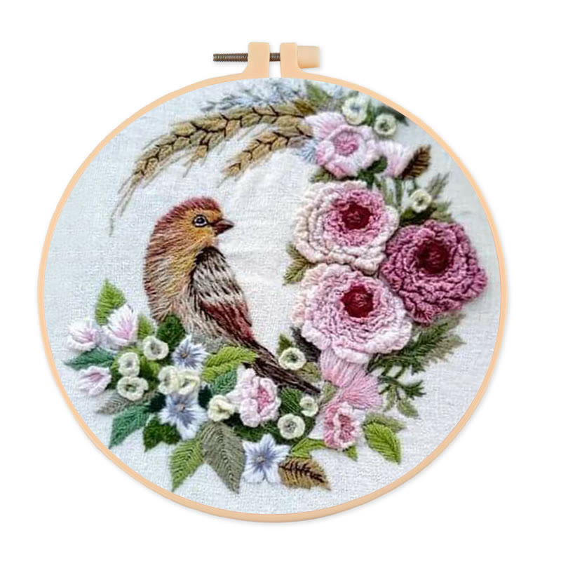 Rubbyoo Embroidery Kit - Stunning Birds With Flowers | Floral Needle Handicraft | Unique Gifts For Room Decor - 20*20cm - image 1